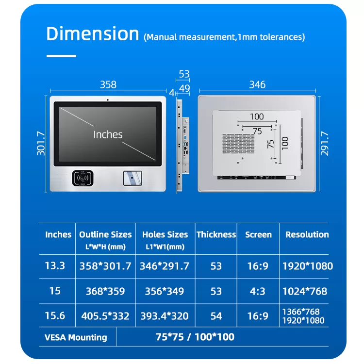 15 Inches Embedded Mount Industrial touch Windows panel PC with customized modules ZPC150-L122