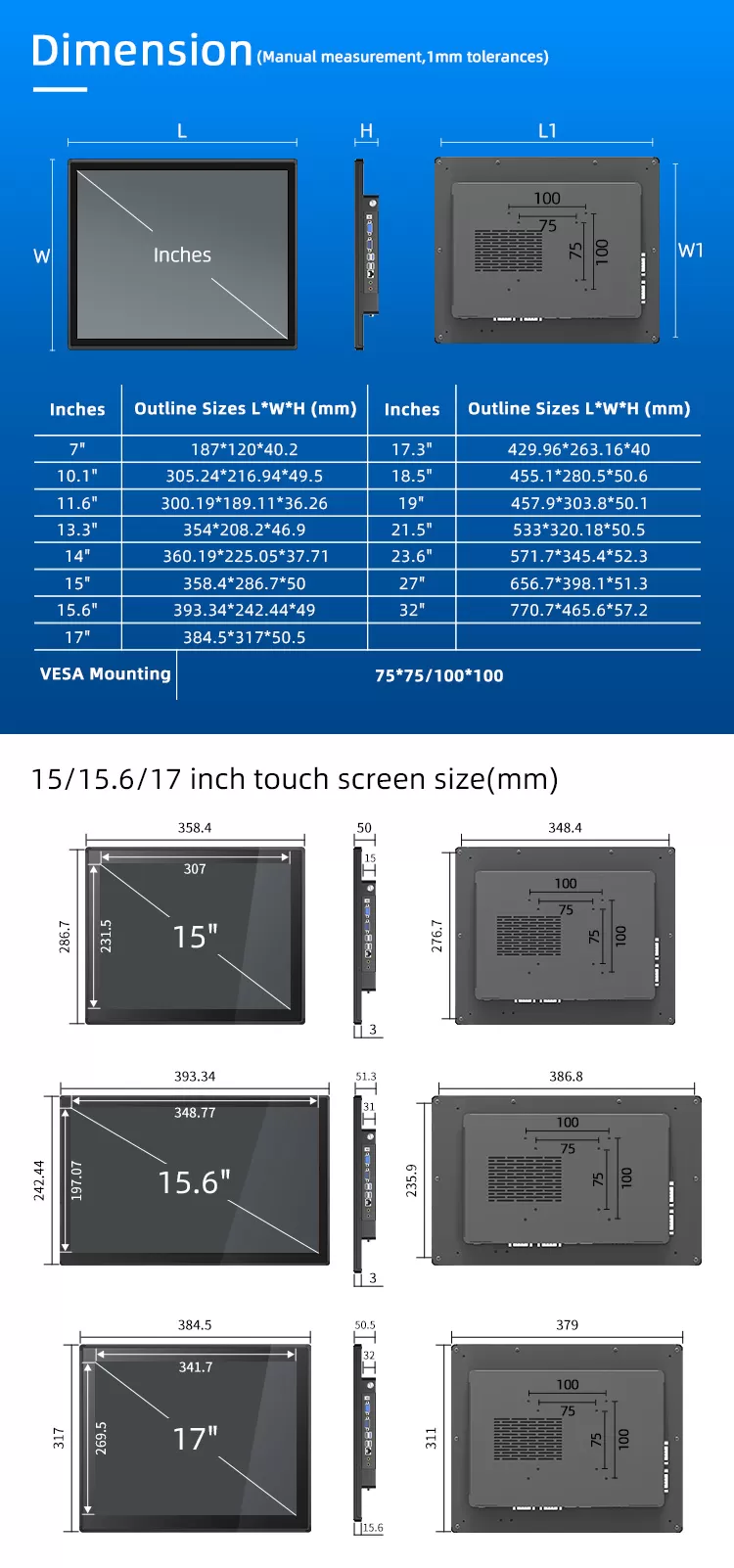 size of touchscreen monitor