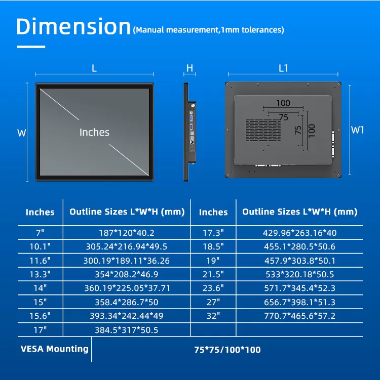 size of touch monitor