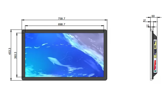 size of 32 inch touch screen monitor